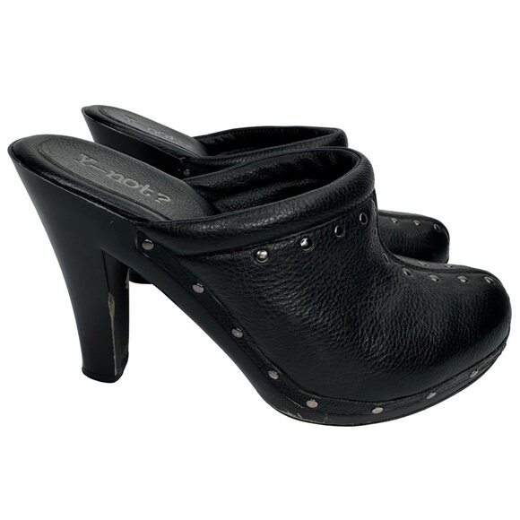 Vintage‎ Y2K 90s Whimsigoth Y-Not? Black Leather Studded Clogs Sz 8 Chunky Heels - Picture 2 of 10